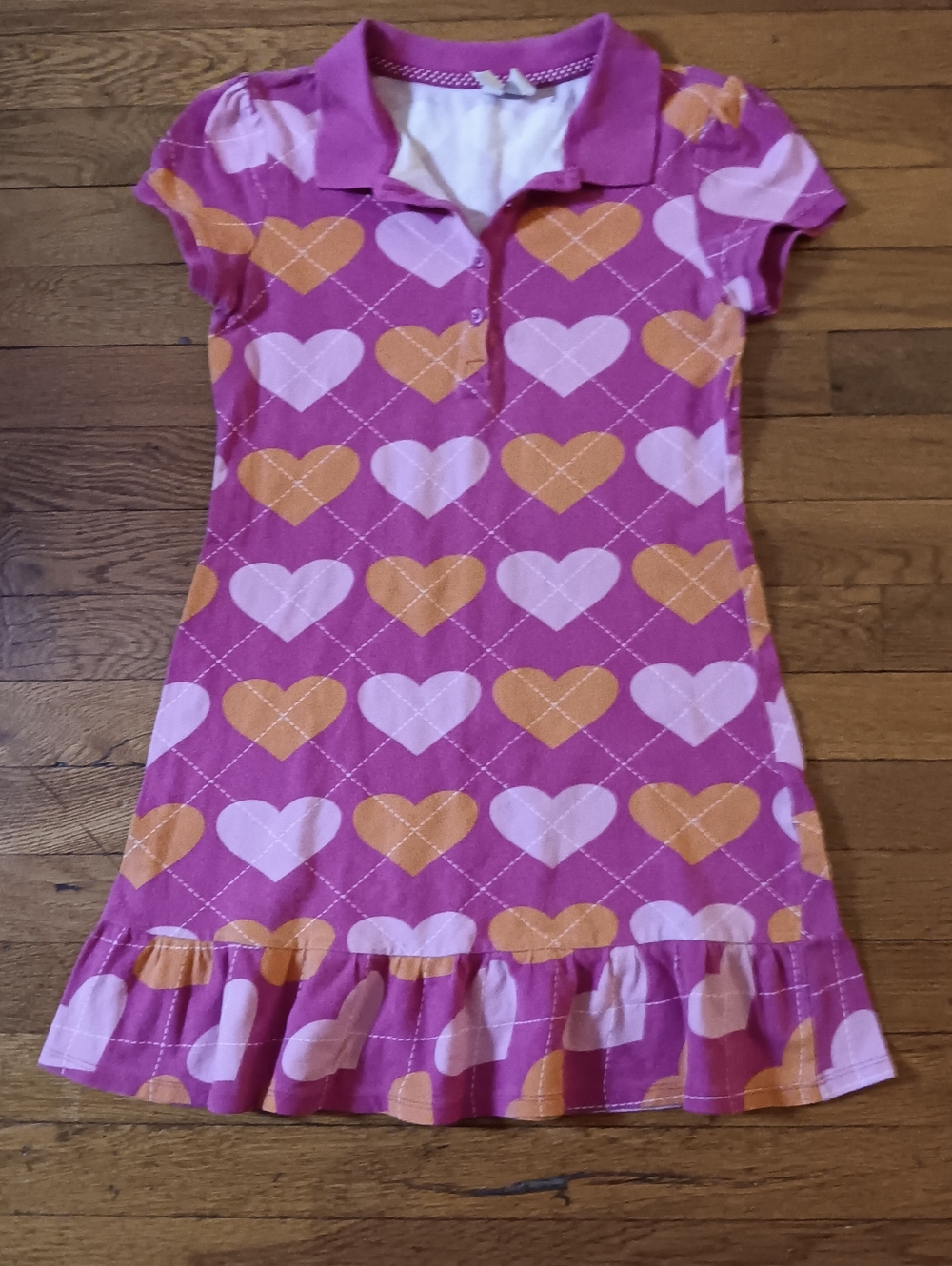 Old Navy Pink and Orange Heart Polo Dress with Ruffle Hem